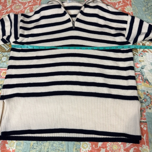 Babaton 2XS Cream and Navy Striped Merino Wool Sweater Preppy Quiet Luxury Soft - Picture 14 of 16